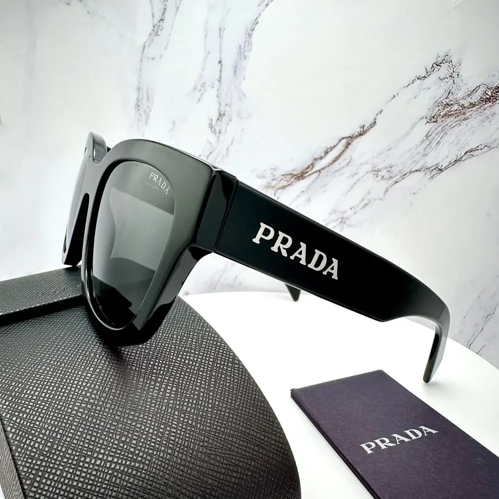 New PRADA Sunglasses PR C04S 16K08Z Black Square Acetate Grey Lens 52-22-145 - Picture 3 of 16